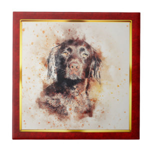 Azulejo De Cerâmica Impressão de Cachorro Abstrato em Moldura Vermelha