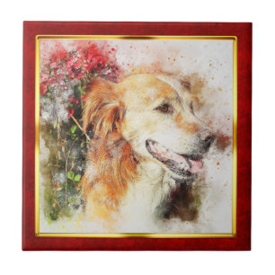 Azulejo De Cerâmica Impressão de cachorro abstrato emoldurado em verme