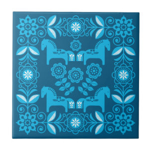 Azulejo De Cerâmica Impressão de Cavalo Sueco Dala Azul