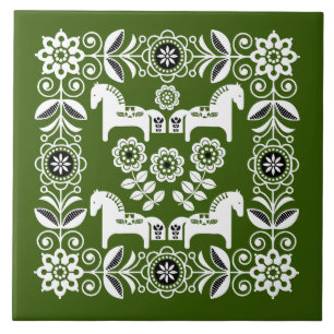Azulejo De Cerâmica Impressão de Cavalo Sueco Dala Verde