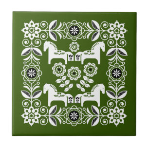 Azulejo De Cerâmica Impressão de Cavalo Sueco Dala Verde