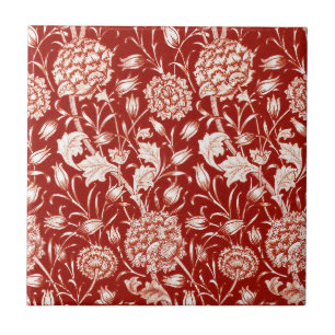Azulejo De Cerâmica Impressão de Cravo de William Morris, Vermelho Esc