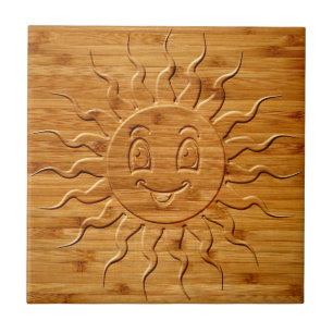 Azulejo De Cerâmica Impressão De Face Solar Sorrindo Esculpida Em Mad