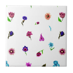 Azulejo De Cerâmica Impressão de Flor Roxo e Azul, Impressão Floral 