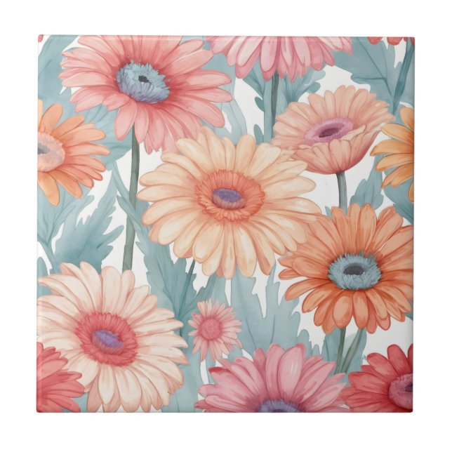 Azulejo De Cerâmica Impressão de flores de gergelim-rosa (Frente)