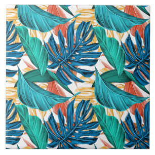 Azulejo De Cerâmica Impressão de Folhas Tropicais Exóticas