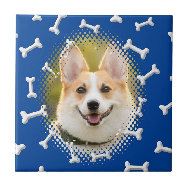 Azulejo De Cerâmica Impressão de Frame de Cão Padrão Ósseo (Frente)