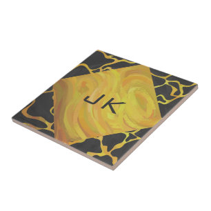 Azulejo De Cerâmica Impressão de Girafa Preto e Amarelo