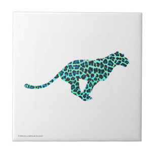 Azulejo De Cerâmica Impressão de Leopardo Negro e Teal