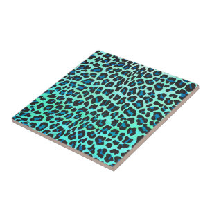 Azulejo De Cerâmica Impressão de Leopardo Negro e Teal