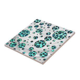 Azulejo De Cerâmica Impressão de Leopardo Negro e Teal