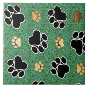 Azulejo De Cerâmica Impressão de mão branca e verde