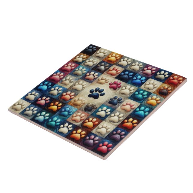 Azulejo De Cerâmica Impressão de pata canina de cor diferente (Lateral)