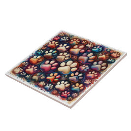 Azulejo De Cerâmica Impressão de pata impressa em cães caninos de cor 