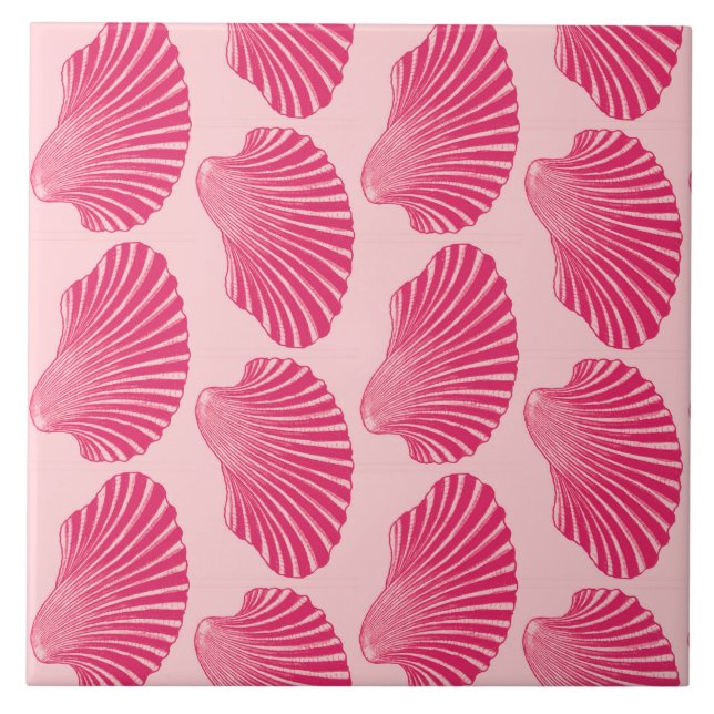 Azulejo De Cerâmica Impressão de Shell Scallop, Fuchsia e Rosa Pálido (Frente)