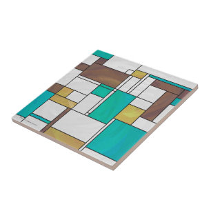 Azulejo De Cerâmica Impressão de Teal Amarelo Mondrian