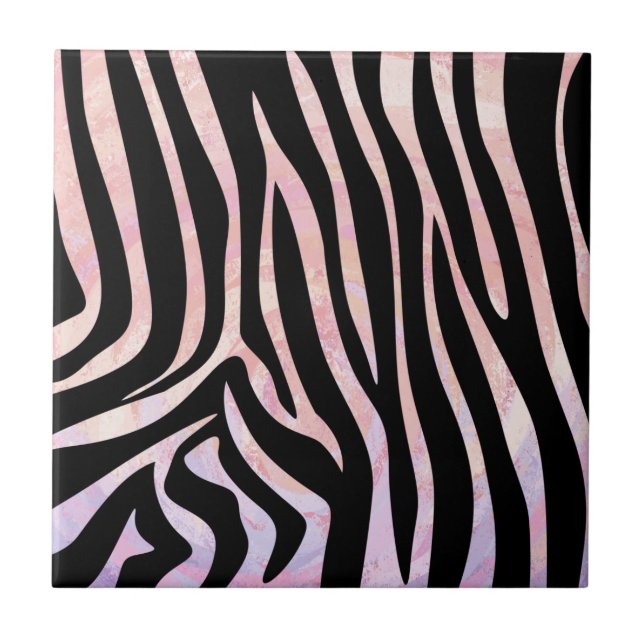 Azulejo De Cerâmica Impressão de Zebra Preta e Rosa (Frente)