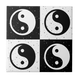 Azulejo De Cerâmica Impressão do bloco Zen Yin-yang, branco preto, mar