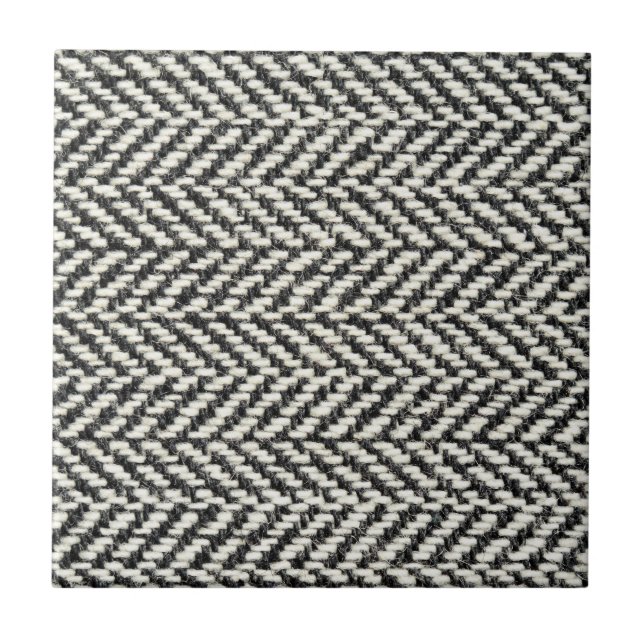 Azulejo De Cerâmica Impressão do Knit Russo Negro e Branco (Frente)