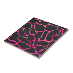 Azulejo De Cerâmica Impressão do rosa quente e do preto do girafa