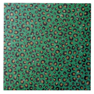 Azulejo De Cerâmica Impressão Dourada de Leopardo Preto- brilhante El