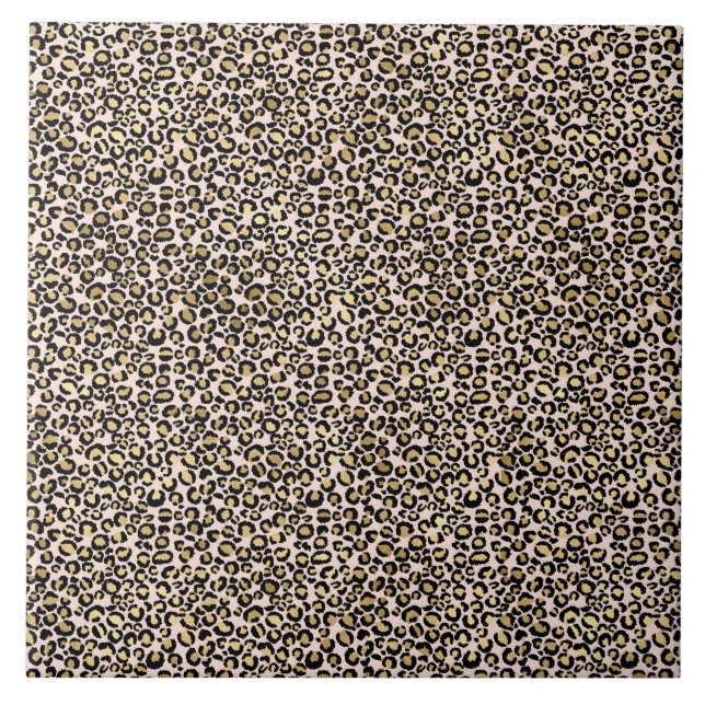 Azulejo De Cerâmica Impressão Dourada Leopardo Rosa (Frente)