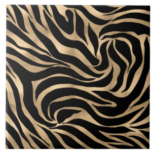 Azulejo De Cerâmica Impressão em Black Zebra Dourada Metálica Elegante