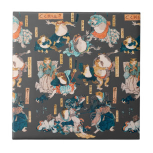 Azulejo De Cerâmica Impressão em xilogravura de sapo japonês Kuniyoshi