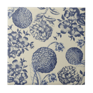 Azulejo De Cerâmica Impressão Flor Azul Antiquado Floral
