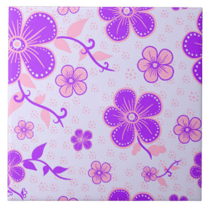 Azulejo De Cerâmica Impressão Floral bonito Roxo e Rosa na Lavanda