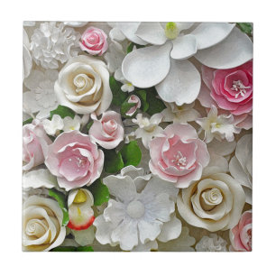Azulejo De Cerâmica Impressão floral do rosa e o branco