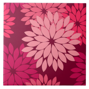 Azulejo De Cerâmica Impressão floral moderno do quimono, rosa coral &