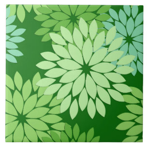 Azulejo De Cerâmica Impressão floral moderno do quimono, verde limão