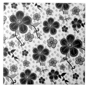 Azulejo De Cerâmica Impressão Floral preto-e-branco