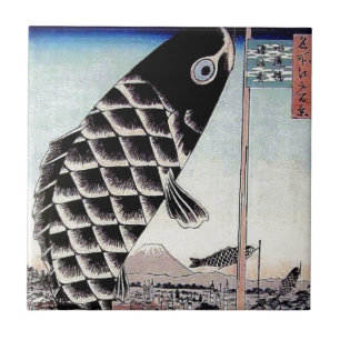 Azulejo De Cerâmica Impressão japonês da carpa do papagaio dos peixe