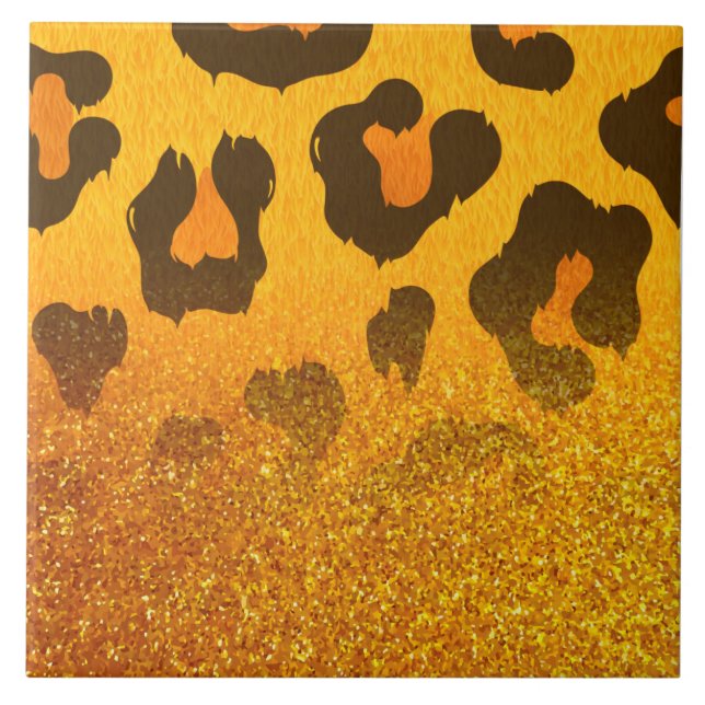 Azulejo De Cerâmica Impressão Leopard da Glitter do ouro (Frente)