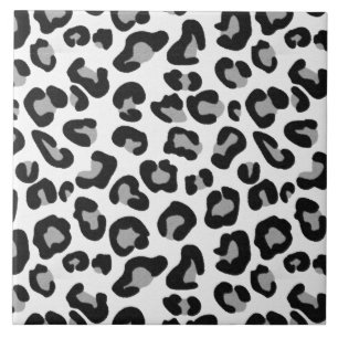 Azulejo De Cerâmica Impressão Leopardo em Preto e Branco com Cinza /
