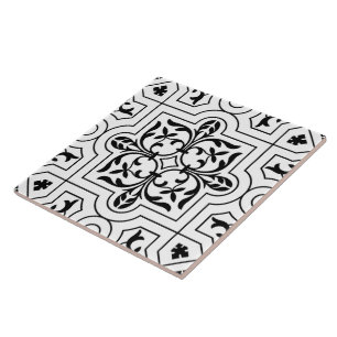 Azulejo De Cerâmica Impressão modelado do vintage estêncil preto e