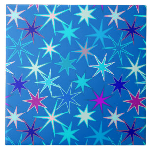 Azulejo De Cerâmica Impressão Moderna Starburst, Azul Cerúleo Profundo