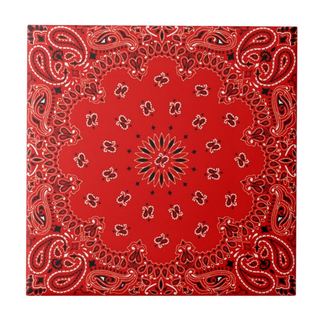Azulejo De Cerâmica Impressão ocidental vermelho do lenço do Bandana (Frente)