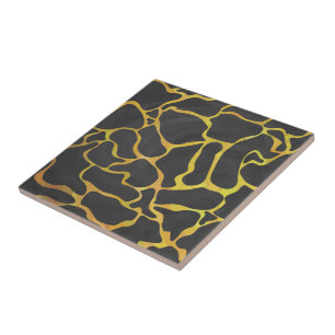 Azulejo De Cerâmica Impressão preto e amarelo do girafa
