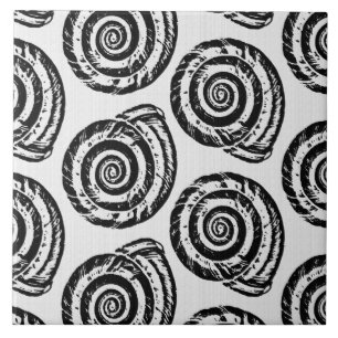 Azulejo De Cerâmica Impressão, Preto e Branco do Bloco de Espiral