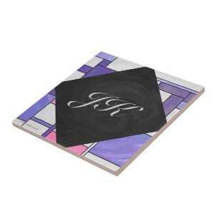 Azulejo De Cerâmica Impressão Rosa Roxo Branco Mondrian