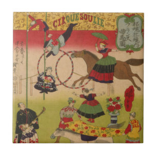 Azulejo De Cerâmica Impressão Triptych Mostra Circo Em Yasukuni Jinja
