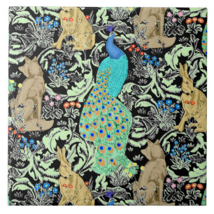 Azulejo De Cerâmica Impressão, turquesa & pontos mortos do pavão de