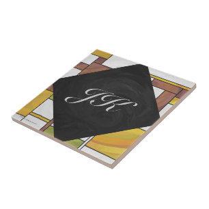 Azulejo De Cerâmica Impressão Verde Amarelo Mondrian