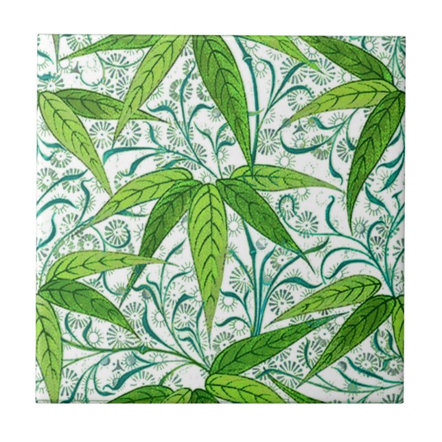Azulejo De Cerâmica Impressão, verde e branco de bambu de William (Frente)
