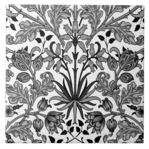 Azulejo De Cerâmica Impressão William Morris Hyacinth, Cinza, Preto e