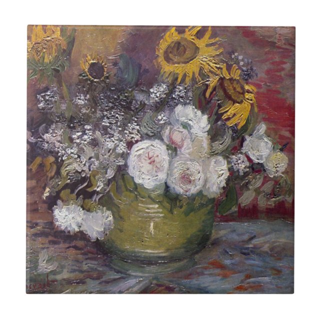 Azulejo De Cerâmica Impressionista Floral Ainda Vida - Vincent van Gog (Frente)