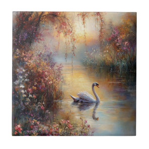Azulejo De Cerâmica Impressionista Swan Rustic